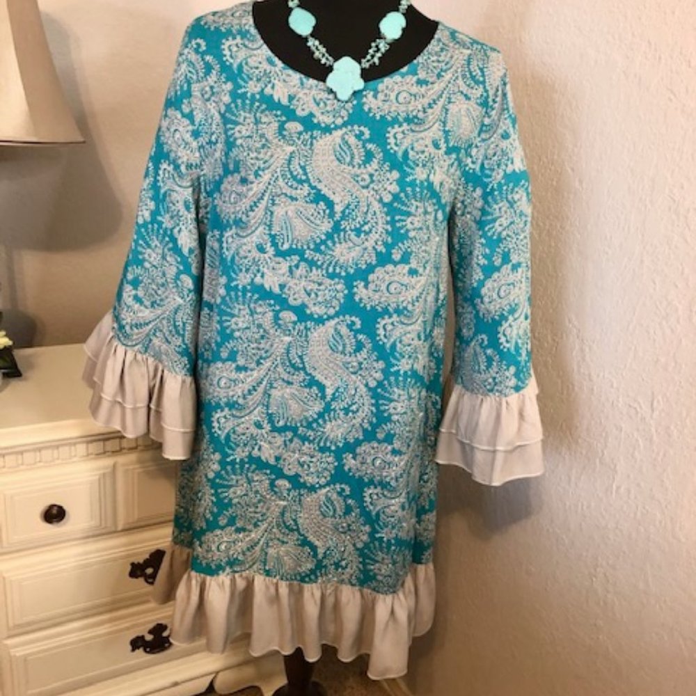Sassy Bling Aqua Mocha Bell Sleeve Tunic - NWT
